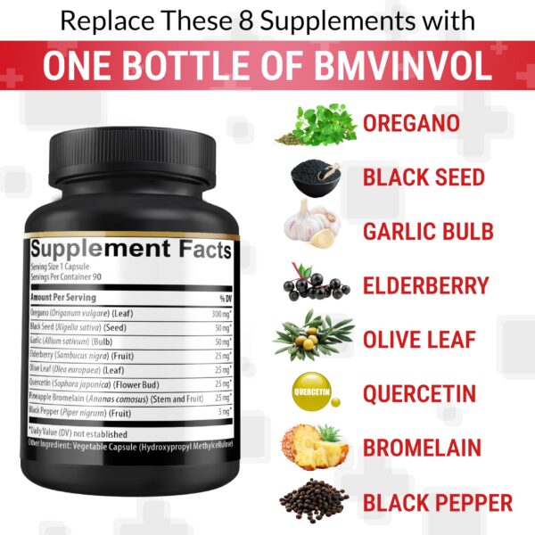 Frasco de suplemento orégano BMVINVOL protección antioxidante y salud