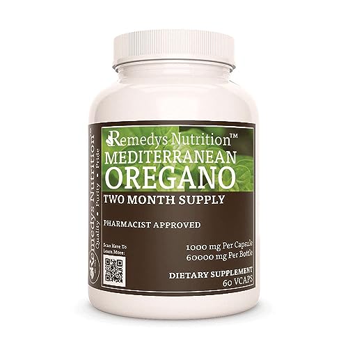 Frasco de suplemento de orégano mediterráneo Remedy's Nutrition 60 cápsulas veganas