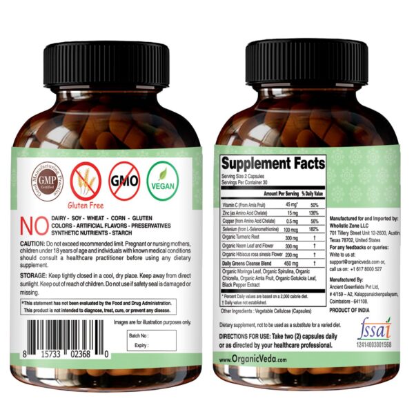 Frasco de suplemento orgánico para piel saludable y limpieza corporal