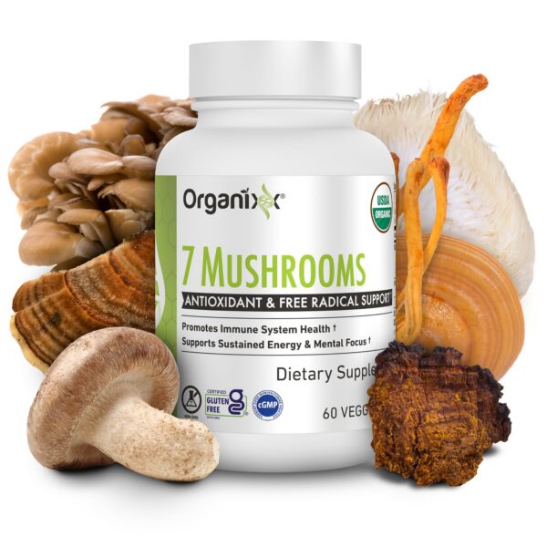 Frasco suplemento Organixx 7 hongos orgánicos capsulas