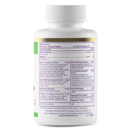 Frasco suplemento Paradise Herbs vitamias D3 y K2 con probióticos