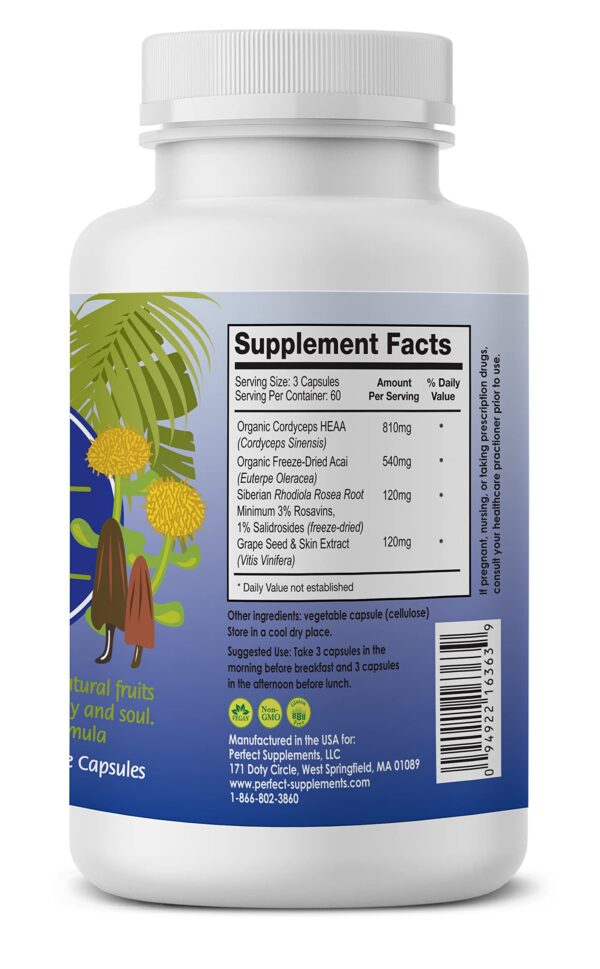 Version 1.0.0 Frasco de suplemento Perfect Acai Revive con ingredientes naturales