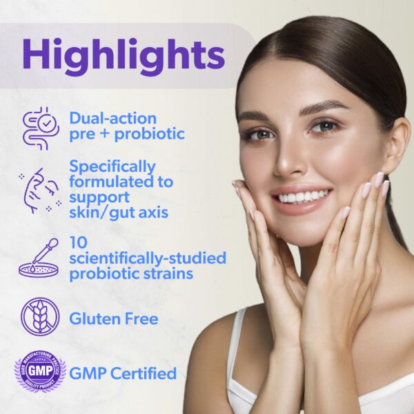 Version 1.0.0 Frasco suplemento probiótico y prebiótico bellebella piel