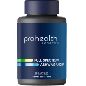 Frasco Suplemento ProHealth Ashwagandha 60 cápsulas orgánicas