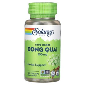 Frasco suplemento raíz Dong Quai 550mg Solaray 100 cápsulas