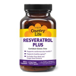 Frasco suplemento Resveratrol Plus Country Life 1000mg