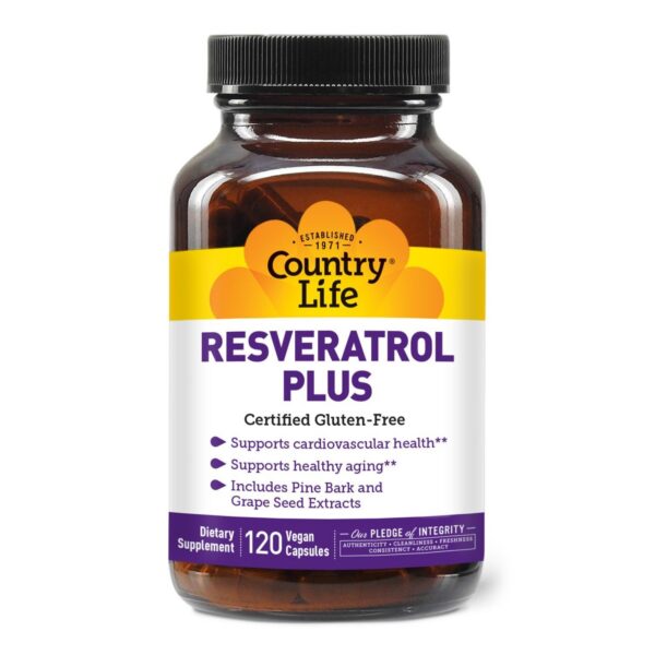 Frasco suplemento Resveratrol Plus Country Life 1000mg