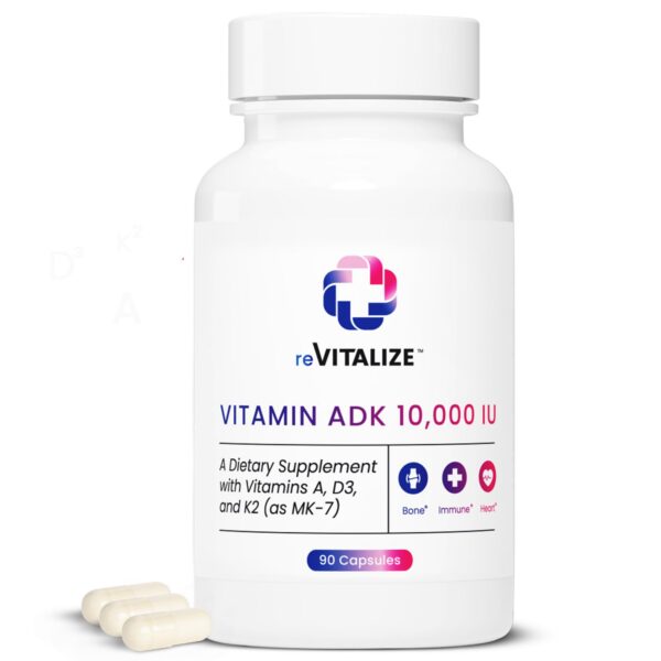 Frasco suplemento REVITALIZE ADK vitaminas A D3 K2