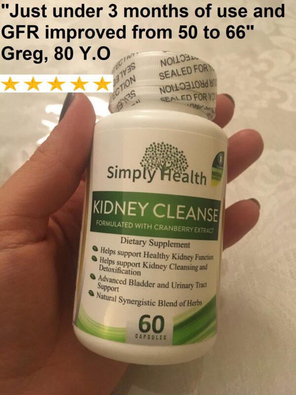 Frasco de suplemento natural para salud renal y urinaria 60 cápsulas