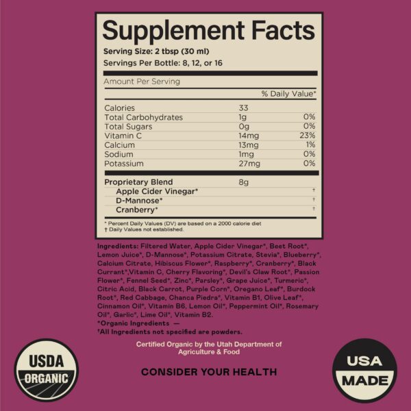 Frasco suplemento salud urinaria con arándano orgánico y cúrcuma