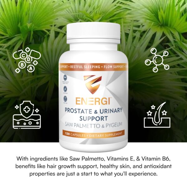 Frasco de suplemento prostático con saw palmetto y pygeum africanum