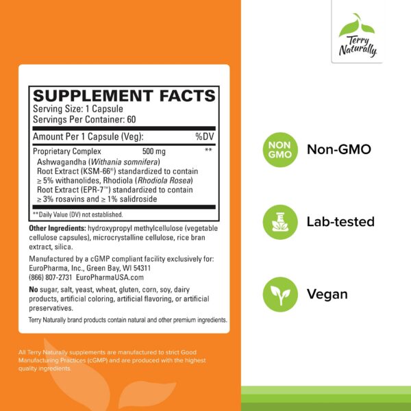 Version 1.0.0 Frasco suplemento Terry Naturally Adaptra con Ashwagandha