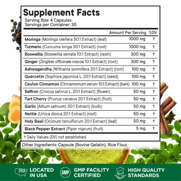 Version 1.0.0 Frasco suplemento natural Turmeric Moringa con Cúrcuma y Jengibre