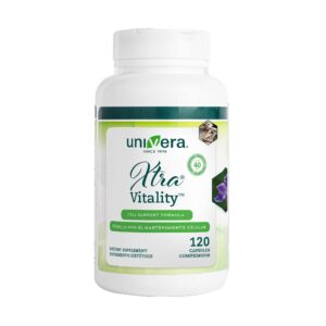 Frasco suplemento Univera Xtra Vitality 120 cápsulas para energía