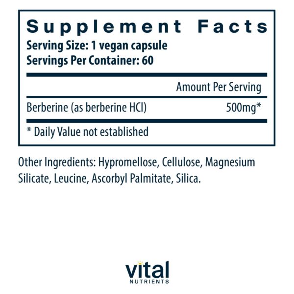 Frasco suplemento vegano Vital Nutrients berberina 60 cápsulas