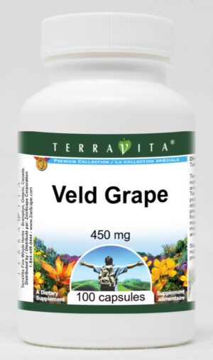 Version 1.0.0 Frasco suplemento Veld Grape 450 mg TerraVita 100 cápsulas