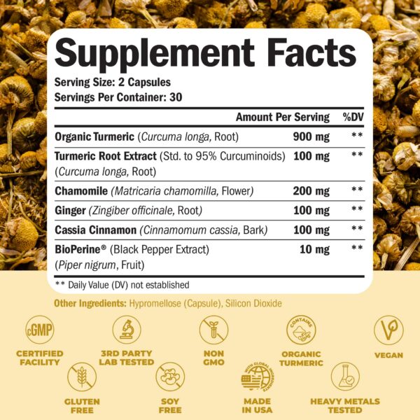 Frasco de suplemento Vimerson Cúrcuma con extracto de raíz y flores naturales