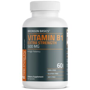 Frasco suplemento Vitamina B1 Bronson 500mg 60 cápsulas