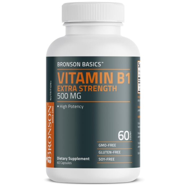 Frasco suplemento Vitamina B1 Bronson 500mg 60 cápsulas