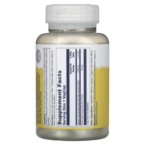 Frasco suplemento vitamina c solaray 100 cápsulas 1000mg