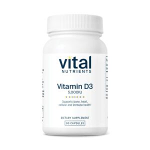 Frasco suplemento vitamina d3 5000 iu Vital Nutrients con etiquetas