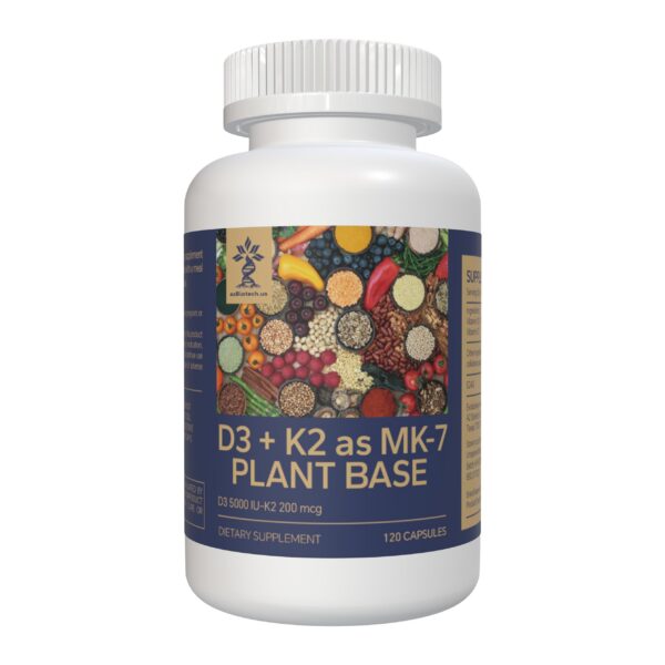 Frasco suplemento vitamina d3 y k2 mk-7 AZ BIOTECH 120 cápsulas