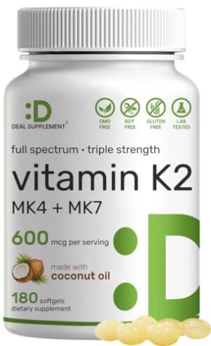 Frasco suplemento vitamina K2 600 mcg Deal Supplement 180 cápsulas