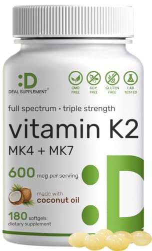 Frasco suplemento vitamina K2 600 mcg Deal Supplement 180 cápsulas