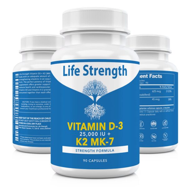 Frasco suplemento vitamina K2 MK7 y D3 25000 UI LifeStrength