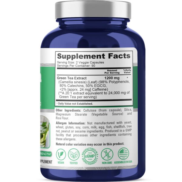 Frasco suplementos extracto té verde NusaPure 1200mg