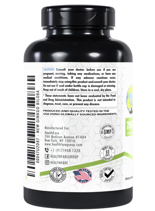 Frasco de suplementos Ginkgo Biloba Healthfare