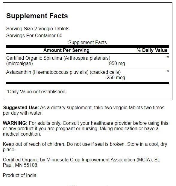 Frasco de Swanson Organic Spirulina & Astaxanthin