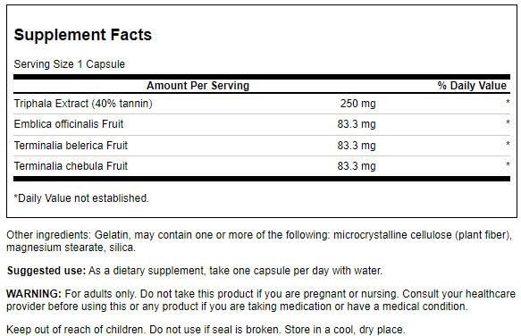 Frasco Swanson Triphala fórmula tradicional ayurvédica