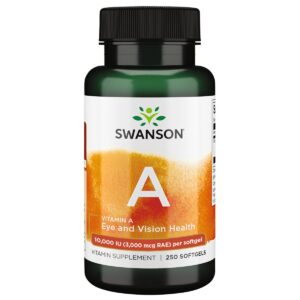 Frasco Swanson vitamina A 10000 IU 250 cápsulas