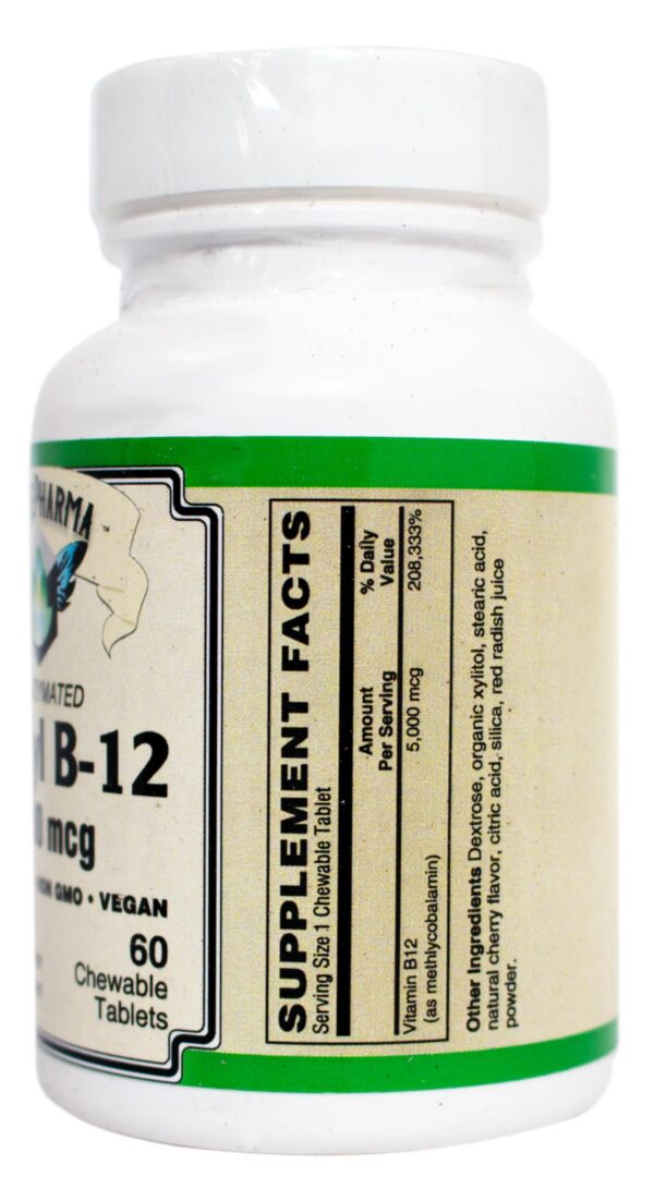 Frasco de tabletas B12 masticables alta potencia AlchePharma