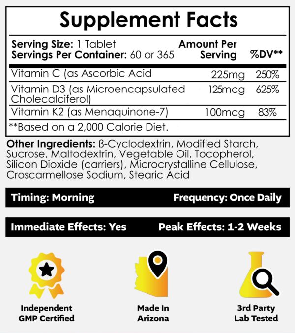 Version 1.0.0 Frasco de tabletas D3 y K2 con Vitamina C