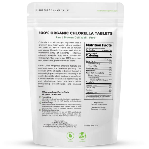 Version 1.0.0 Frasco tabletas Earth Circle Organics clorella suplemento
