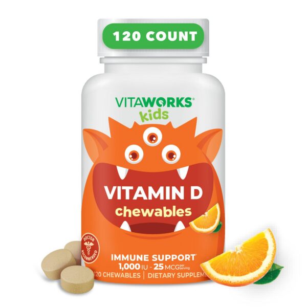Frasco tabletas masticables vitamina D3 VitaWorks para niños