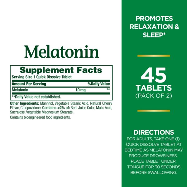 Frasco tabletas melatonina 10mg Nature's Bounty apoyo sueño