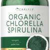 Frasco de tabletas orgánicas Carlyle chlorella spirulina 1300 unidades