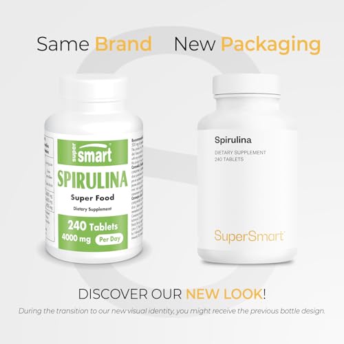 Frasco de tabletas Spirulina veganas sin gluten Supersmart