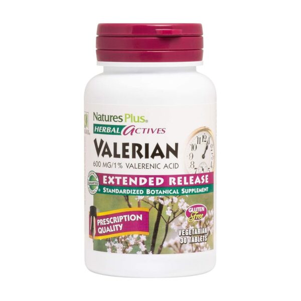 Frasco de tabletas valeriana Natures Plus 600mg