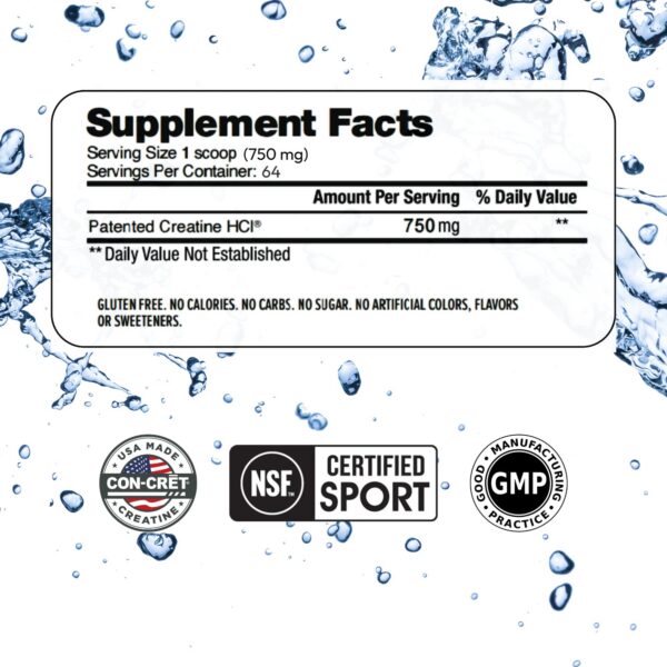 Frasco trasero con información de creatina CON-CRET