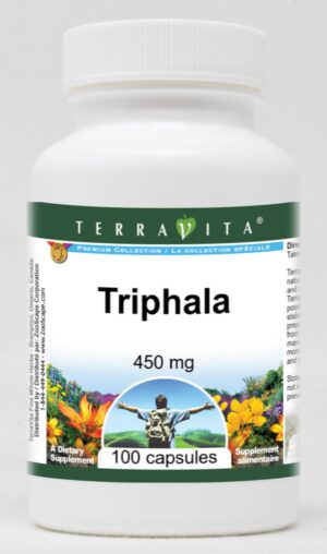Frasco Triphala 450 mg 100 cápsulas TerraVita sin rellenos
