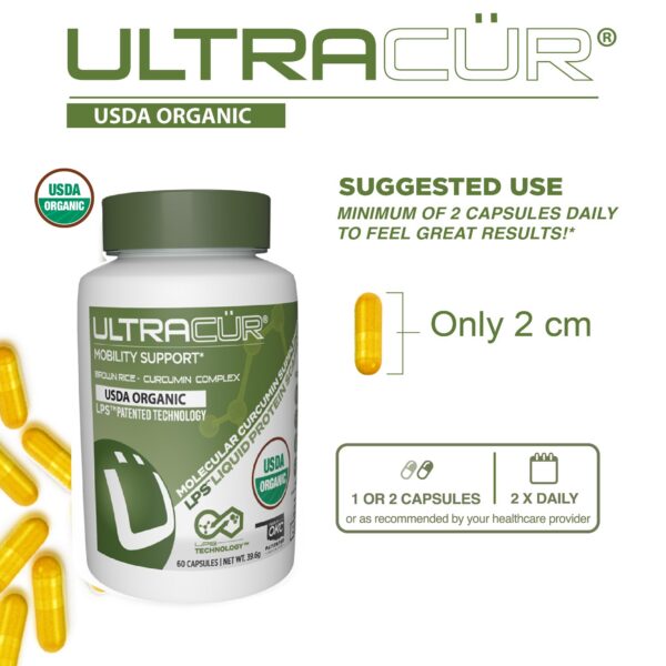 Frasco UltraCur 60 cápsulas curcumina orgánica US Patented