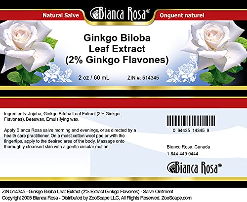 Envase posterior pomada ginkgo biloba Bianca Rosa con instrucciones