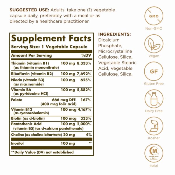 Frasco vegano de Solgar B-Complex 100