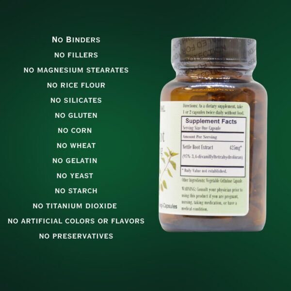 Version 1.0.0 Frasco de vidrio con cápsulas de extracto raíz ortiga Barlowe's Herbal Elixirs