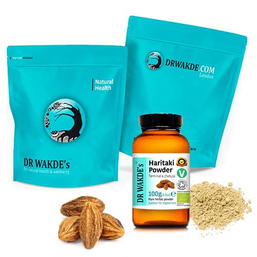 Version 1.0.0 Polvo Haritaki puro ayurvédico DR WAKDE'S en frasco vidrio