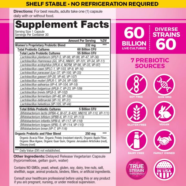 Frasco Vital Flora probiótico 60 mil millones CFU para mujeres